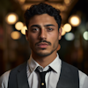 Emprendedor confiado dando testimonio positivo